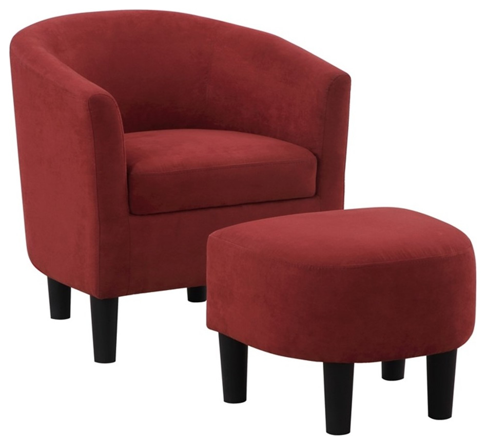 Take a Seat Churchill Accent Chair with Ottoman in Red Microfiber Fabric   Contemporary   Armchairs And Accent Chairs   by Homesquare  Houzz