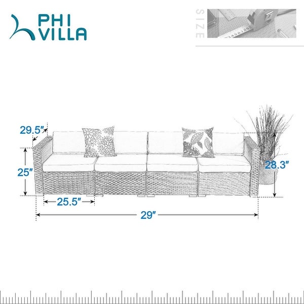 4-Piece Patio Outdoor Furniture Sectional Sofa Set All-Weather Wicker Rattan with Navy Blue Cushions - Overstock - 32039497