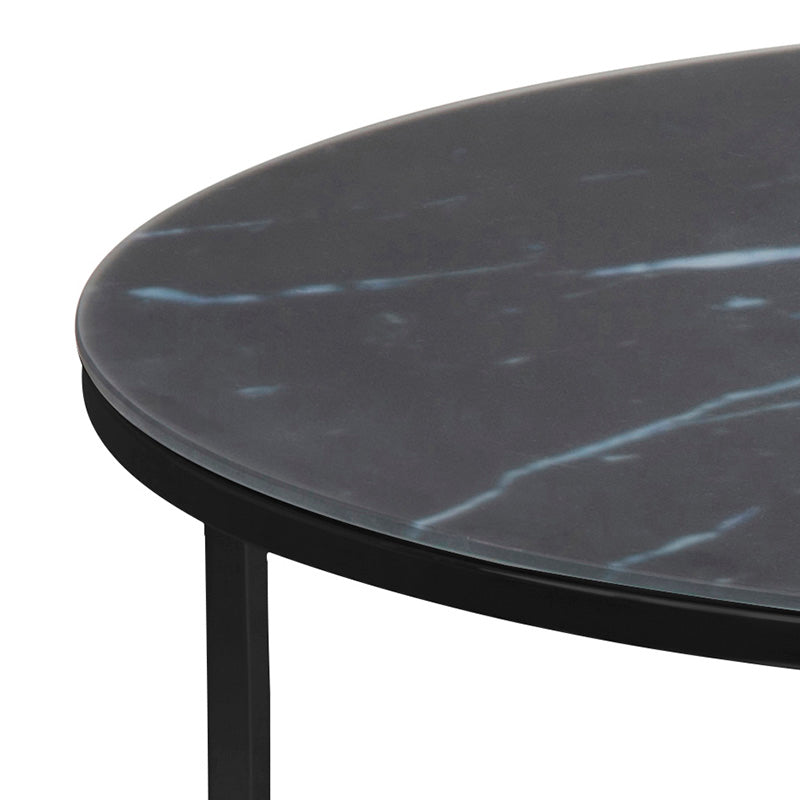 KOLINA Marble Glass Round Coffee Table 80cm - Black