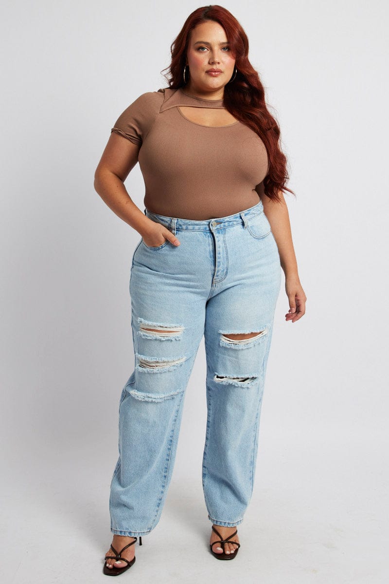 Denim Baggy Jeans High Rise Ripped