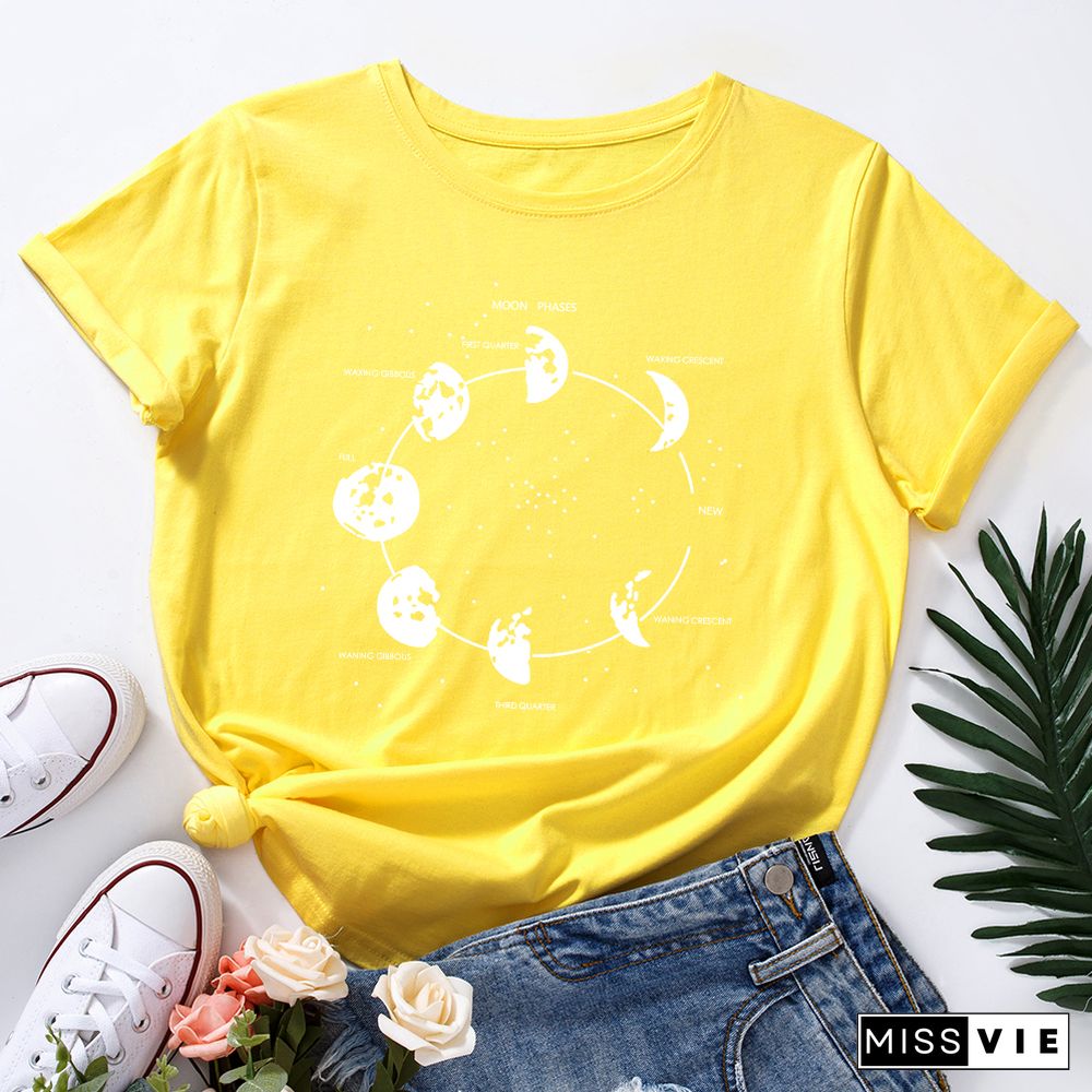 Celestial Moon Phase Cosmos Space T-Shirt Funny ShirtsFor Women Female Graphic Tee Short Sleeve Summer Shirts Tops Shirt Gift