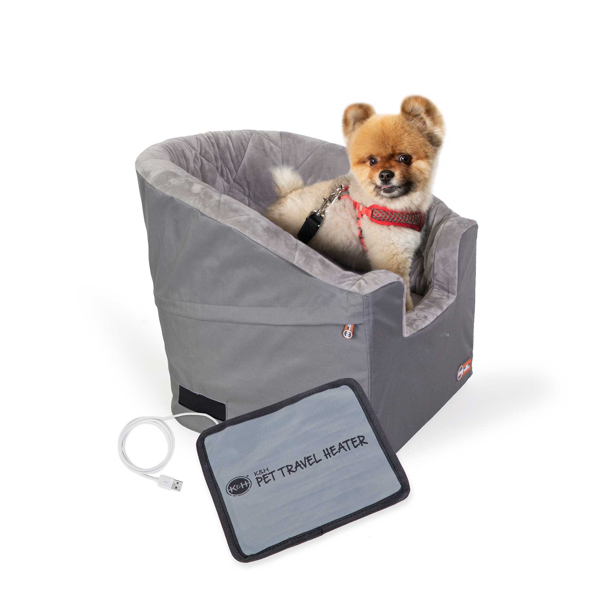 KandH Pet Products Bucket Booster Pet Seat Collapsible Heated Small Gray 18