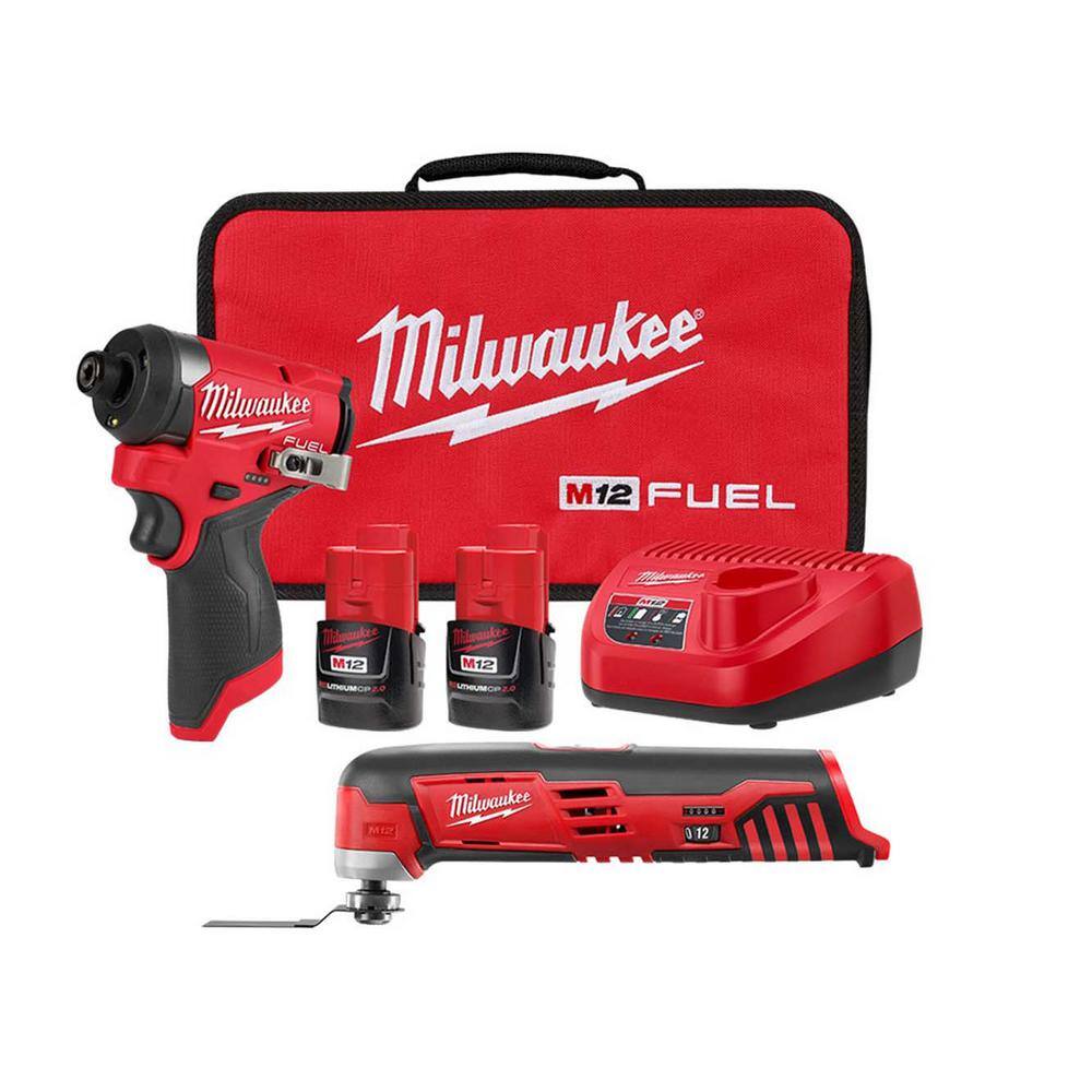 MW M12 FUEL 12-Volt Lithium-Ion Brushless Cordless 14 in. Hex Impact Driver Kit with M12 Multi-Tool 3453-22-2426-20