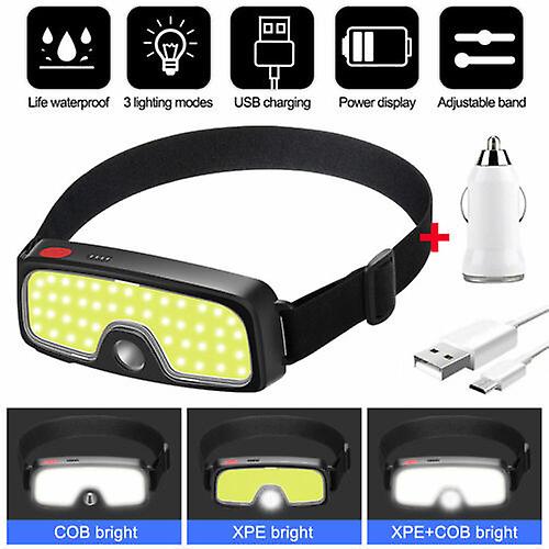 Type C Rechargeable Led Head Lamp Abs Plastic Ipx5 Waterproof Head Torch Light Super Bright Cob Headlamp