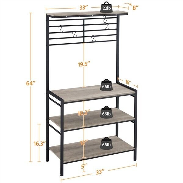 4-Tier Kitchen Baker's Rack Microwave Oven Stand Rack with 5 Hooks for Kitchen