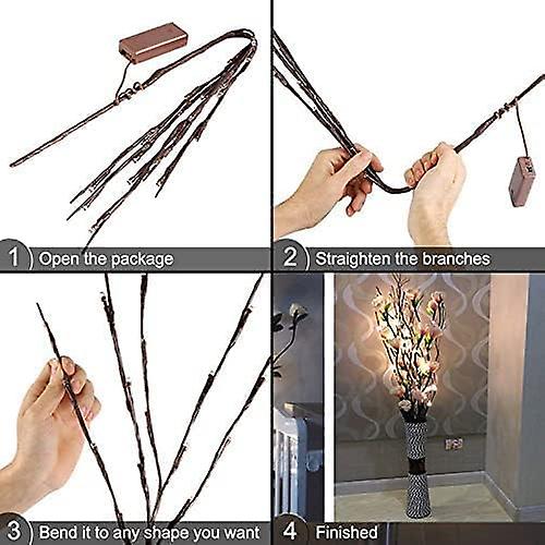 2 Pack LED Branch Lights - Battery Operated Willow Tree Twig Lights - Warm White（4 Pack）