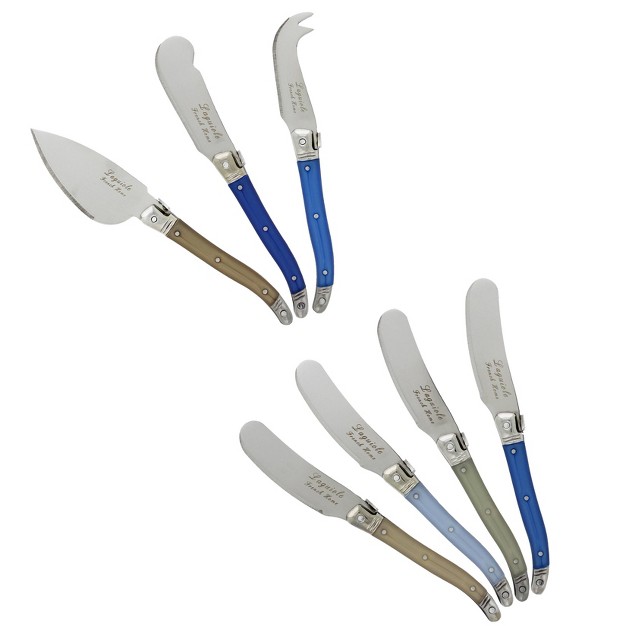 7pc Stainless Steel Laguiole Cheese Knife Set Blue French Home