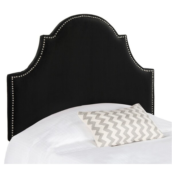 SAFAVIEH Hallmar Black Velvet Upholstered Arched Headboard - Silver Nailhead (Twin) - - 11098717