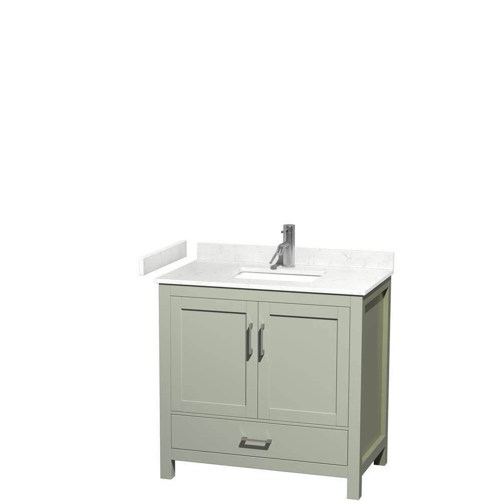 Wyndham Collection Sheffield 36 in. W x 22 in. D x 35 in . H Single Bath Vanity in Light Green with Carrara Cultured Marble Top WCS141436SLGC2UNSMXX