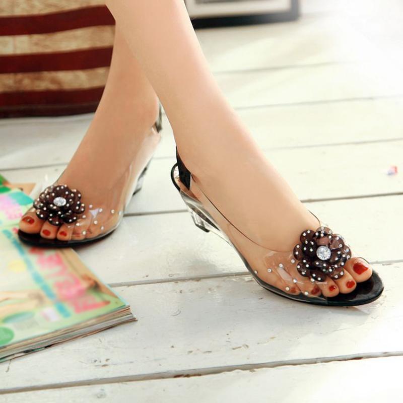 Studded Flower Design Transparent Sandals