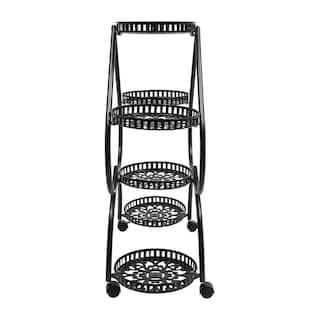 YIYIBYUS 31.49 in. Tall IndoorOutdoor Black Metal Iron Plant Stand Heart-Shape (4-Tiered) OT-ZJCY-5179