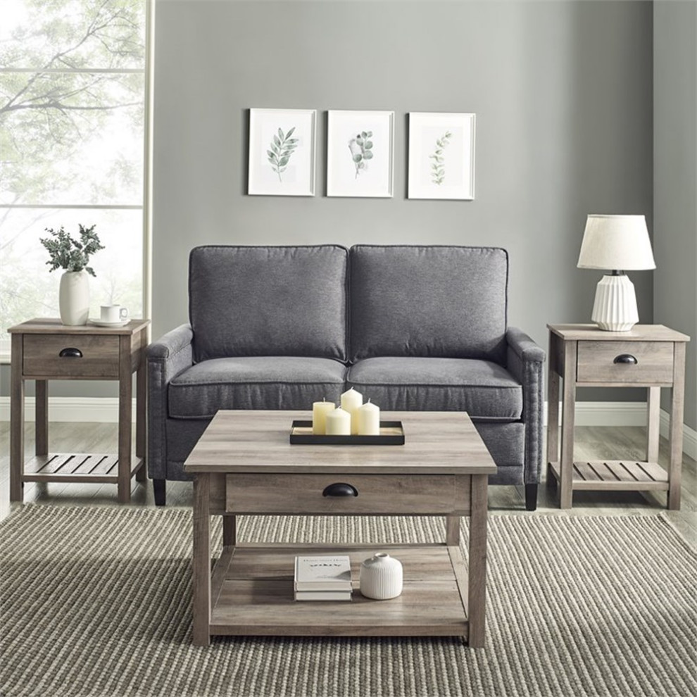 3 Piece Country Coffee Table and Side Table Set   Grey Wash   Farmhouse   Coffee Table Sets   by Homesquare  Houzz