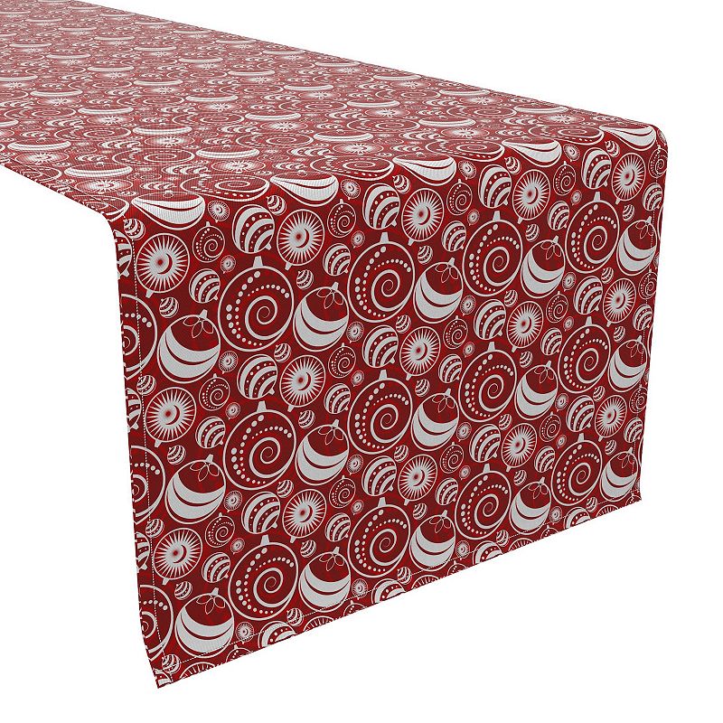 Table Runner， 100% Cotton， 16x108， Christmas Ornaments Allover Red