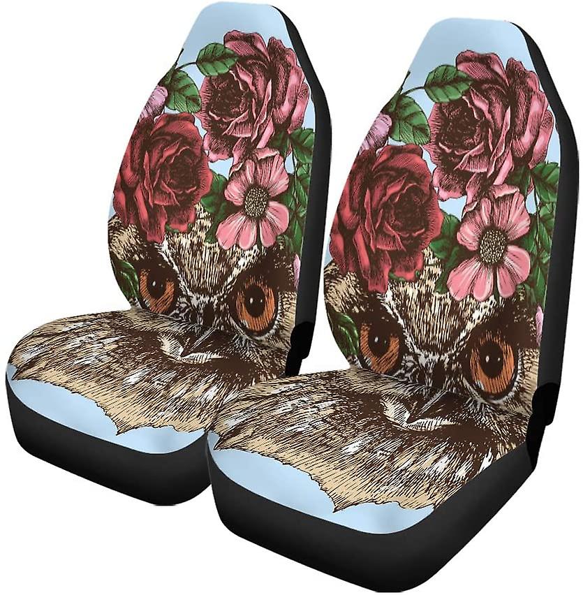 Set Of 2 Car Seat Covers Hippie Eagle Owl In The Roses Wreath Chic Universal Auto Front Seats Protector Fits For Car，suv Sedan，truck