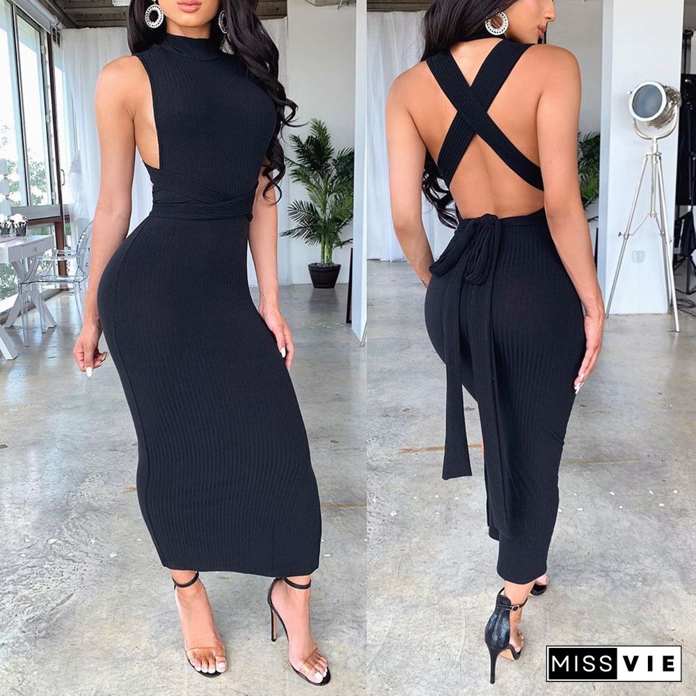 Sexy Fashion Backless Nightclub Dress Tie Dress