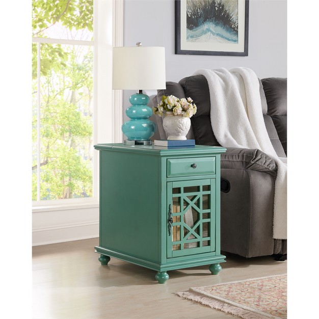 Elegant Chairside Table With Power Antique Teal Green Martin Svensson Home