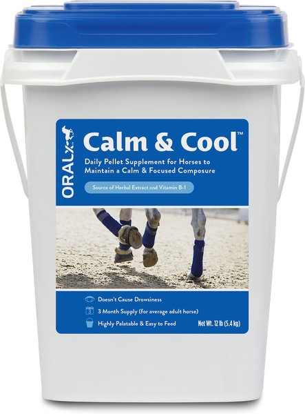 Oralx Calm and Cool Daily Calming Hay Flavor Pellets Horse Supplement， 12-lb pail