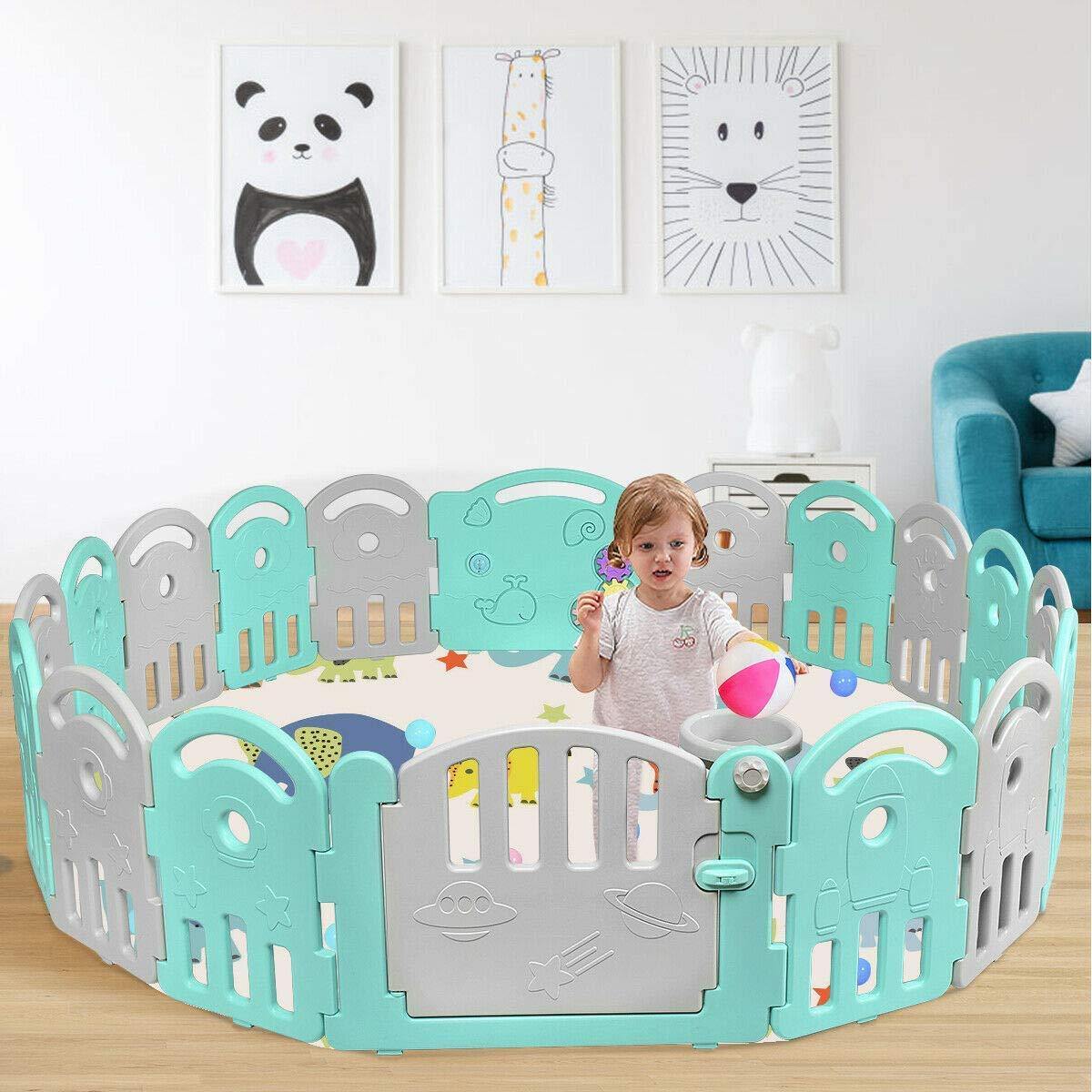 Baby Playpen, 18-Panel Kids Safety Yard Activity Center Playard with Safety Lock