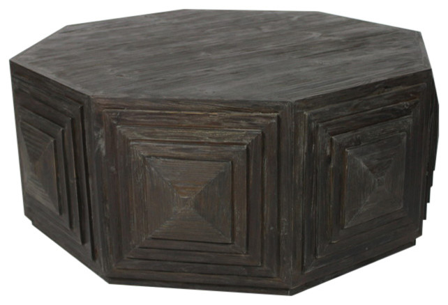 Morris Solid Wood Cocktail Table with Beveled Face in Antique Brown   Transitional   Coffee Tables   by Moti  Houzz