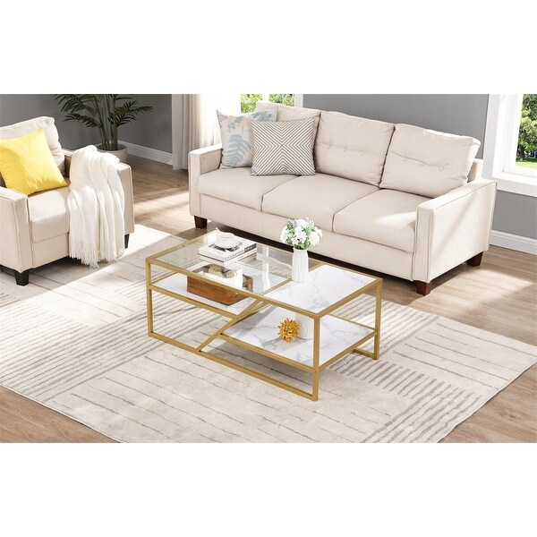 Coffee Table with Storage Shelf Tempered Glass End Table