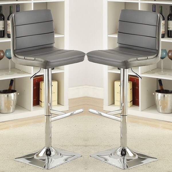 Horizontal Design Grey Adjustable Swivel Stools with Square Chrome Pedestal Base (Set of 2)