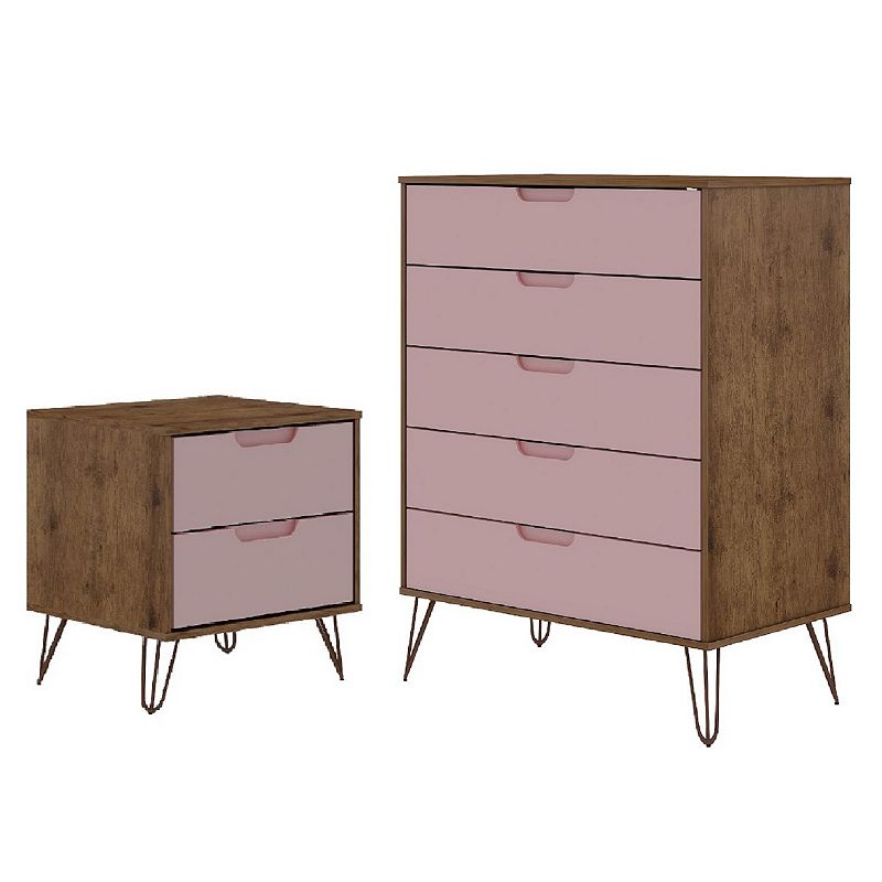 MANHATTAN COMFORT Rockefeller Tall 5-Drawer Dresser and Nightstand 2-piece Set