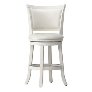 CORLIVING Woodgrove 25 in. Counter Height White Wood Swivel Bar Stools with White leatherette Seat and Backrest (Set of 2) DWG-114-B