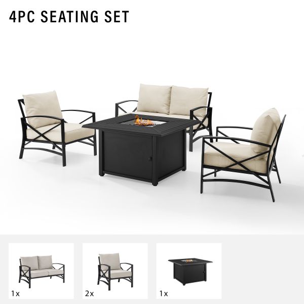 Kaplan 4Pc Outdoor Metal Conversation Set W/Fire Table