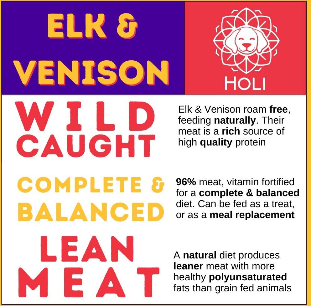 HOLI All Natural and Wild Caught Elk and Venison Meat Dog Freeze Dried Treat， 3-oz bag