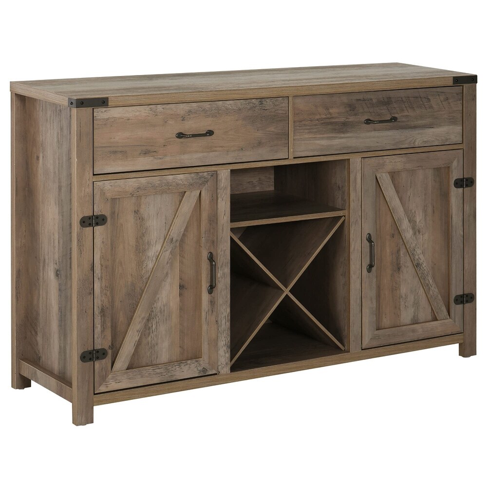 Farmhouse Coffee Bar Cabinet  Sideboard Buffet Cabinet Wine Cabinet with Drawers  Barn Style Doors  Wine Rack