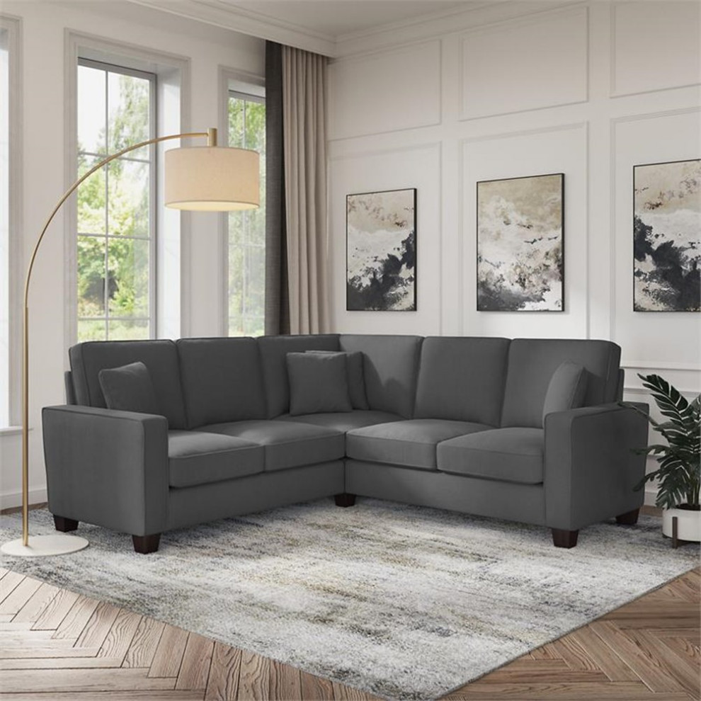 Pemberly Row 86W L Shaped Sectional Couch in Charcoal Gray Herringbone Fabric   Transitional   Sectional Sofas   by Homesquare  Houzz