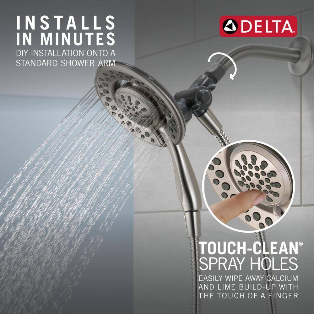 Delta In2ition 4-Spray Patterns 1.75 GPM 6.13 in. Wall Mount Dual Shower Heads in Spotshield Brushed Nickel 75486CSN