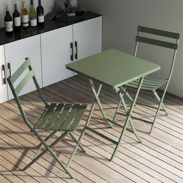 3 Piece Foldable Outdoor Metal Bistro Set with Square Table and Chairs