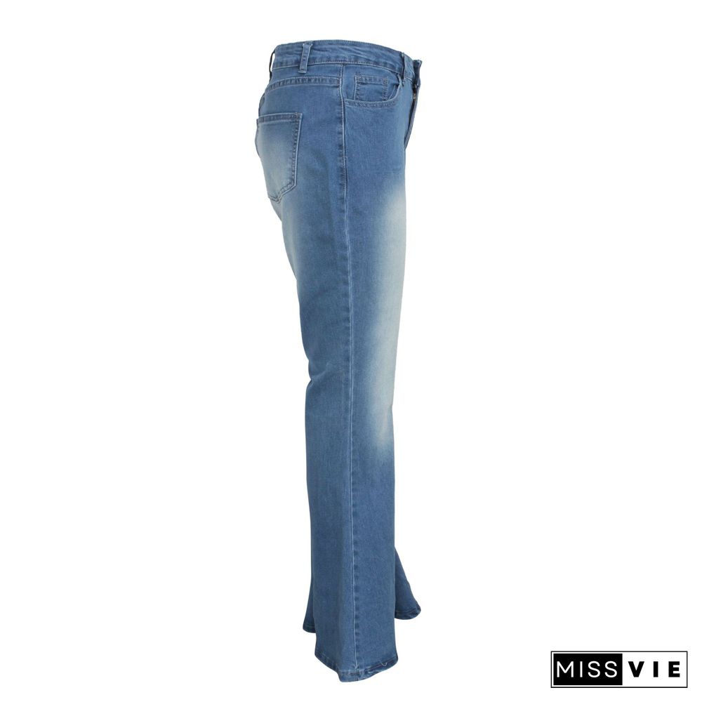 High Waist Full Length Slim Flare Jeans Pants