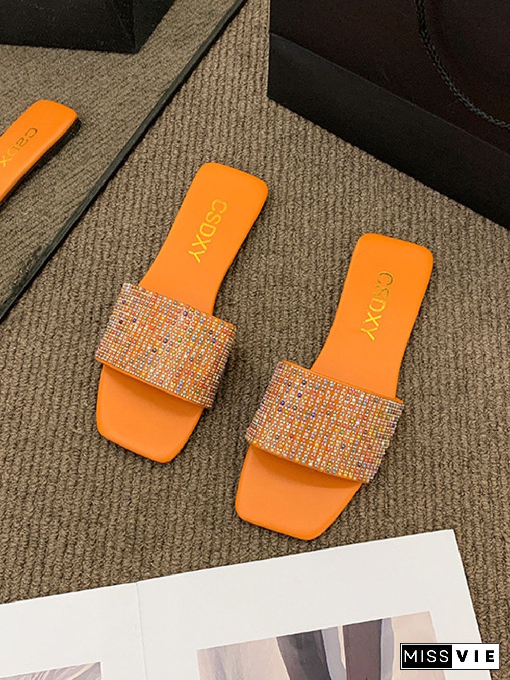 Banquet Party Rhinestone Flat Sandals Slippers