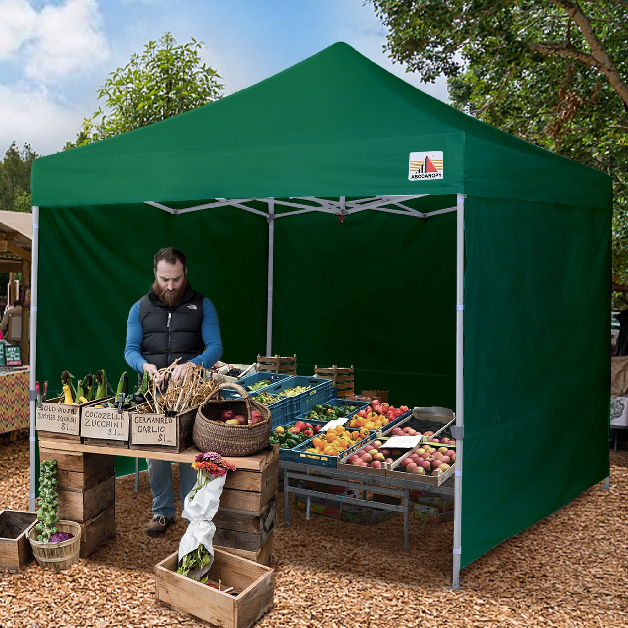 ABCCANOPY 10 ft x 10 ft Metal Pop-Up Commercial Canopy Tent with walls, Green