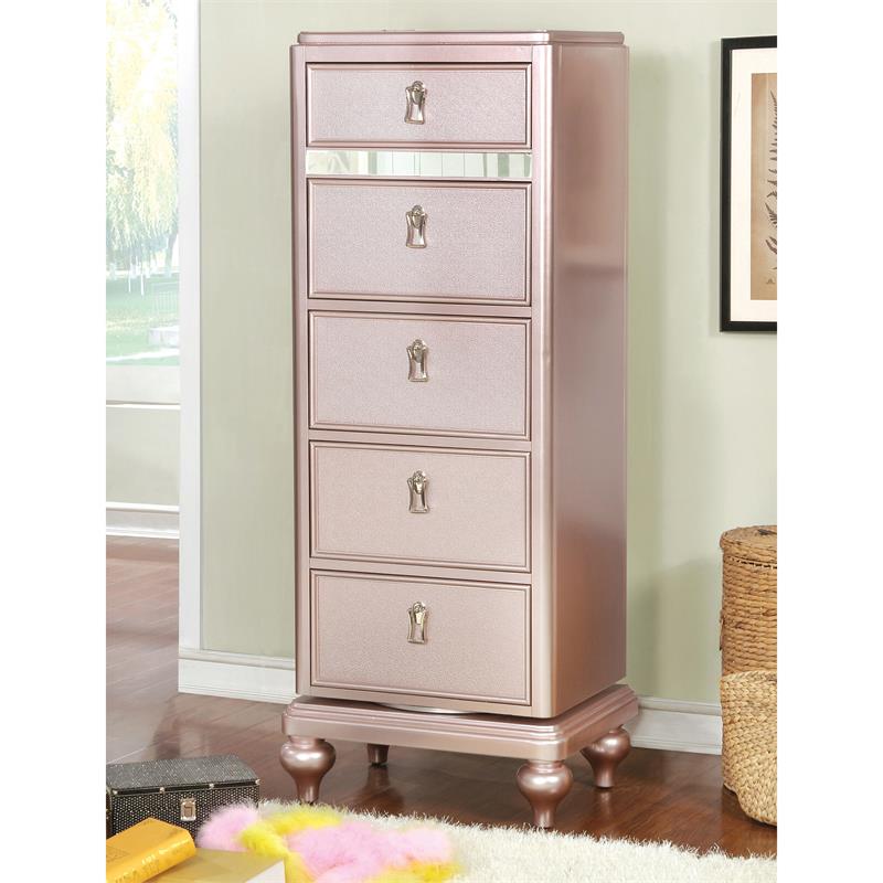 Furniture of America Appell Wood Swivel Chest with Accent Trim in Rose Gold