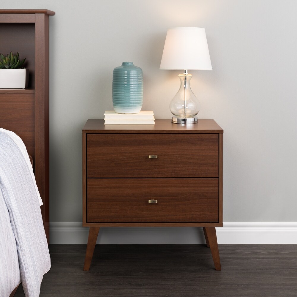 Prepac Milo Mid Century Modern 2 Drawer Nightstand  Bedside Table  Contemporary Bedroom Furniture