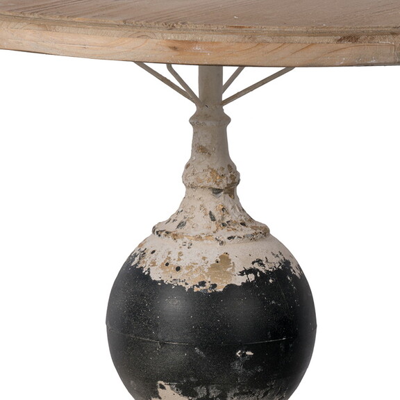 24x28.5 Round Wooden Carved Table  Distressed Whi...