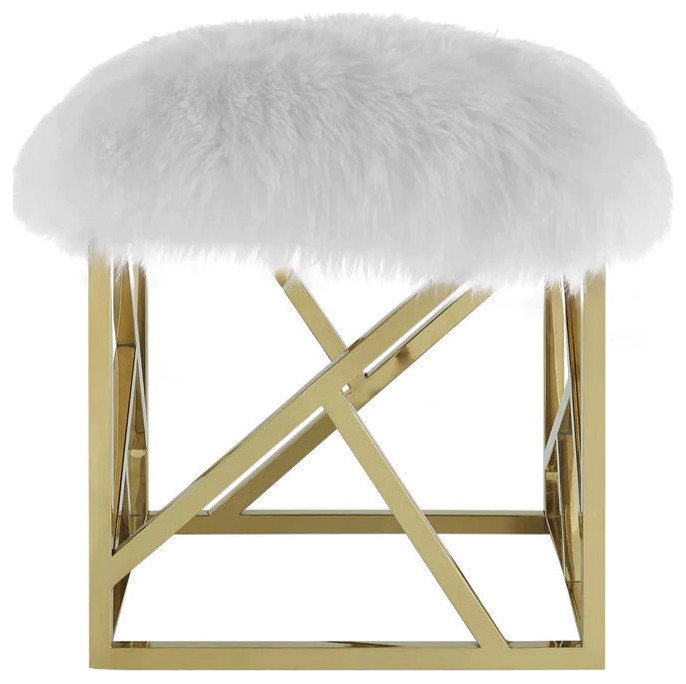 Piper White Gold Sheepskin Ottoman   Modern   Footstools And Ottomans   by Rustic Home Furniture Deco  Houzz