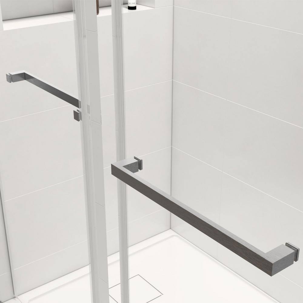 ANGELES HOME 66 in.-72 in. W x 76 in. H Trackless Double Soft Close Sliding Frameless Shower Door Brushed with Clean Tempered Glass CKDS017276BR