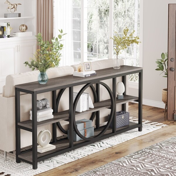 Sofa Console Table， 3 Tiers Industrial Narrow Long Sofa Table