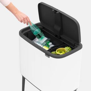 Brabantia Bo 9 Gallon Dual Compartment White Steel Rectangular Recycling Touch Top Trash Can 313547