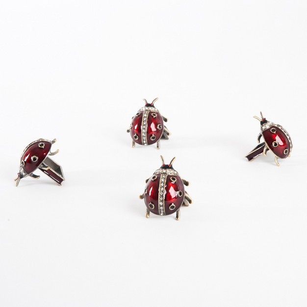 Saro Lifestyle Lady Bug Design Napkin Ring Red set Of 4