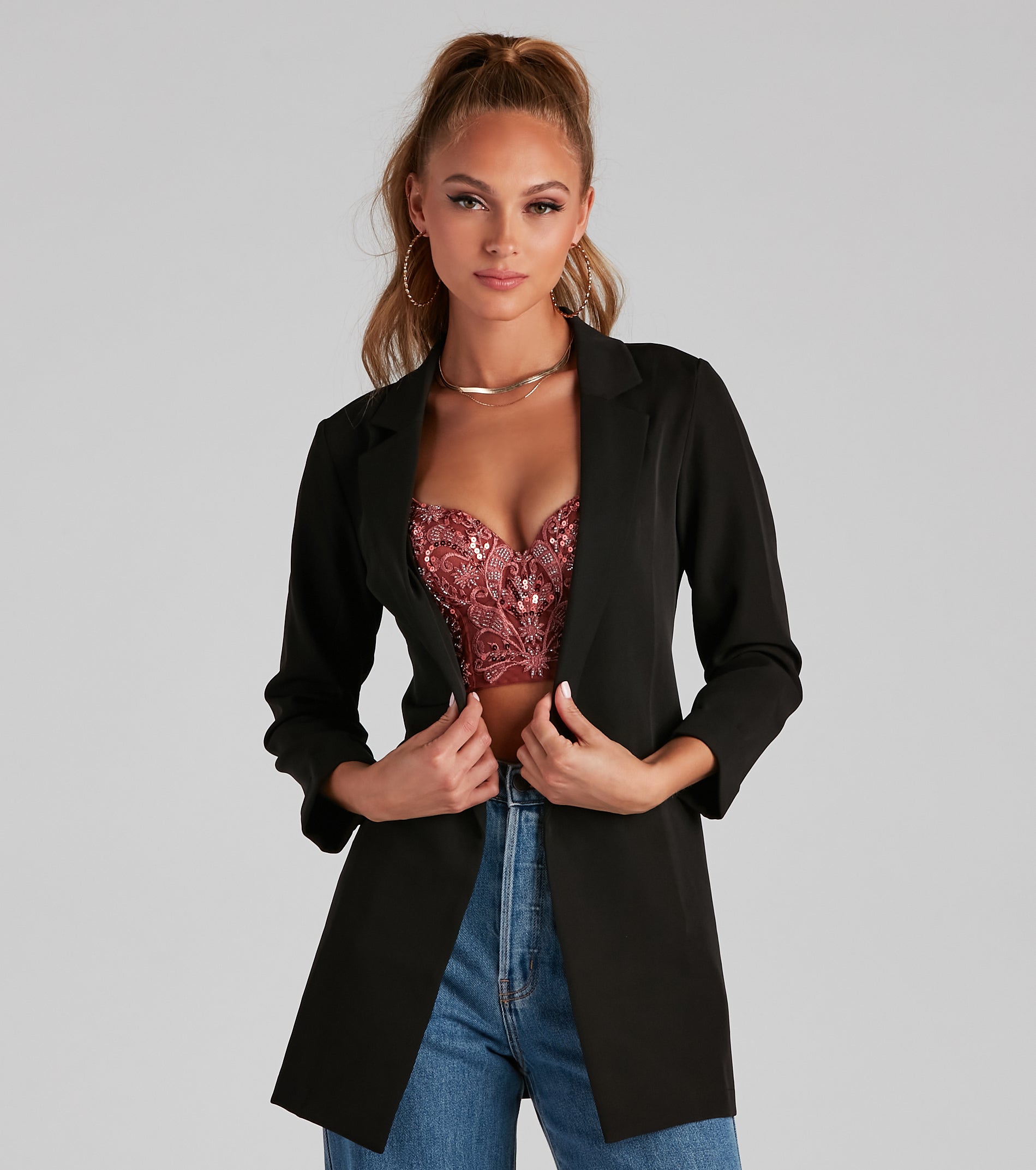 Biz Call 3/4 Sleeve Boyfriend Blazer