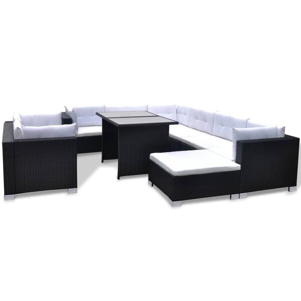 10 Piece Garden Lounge Set with Cushions Poly Rattan Black - Overstock - 35108287