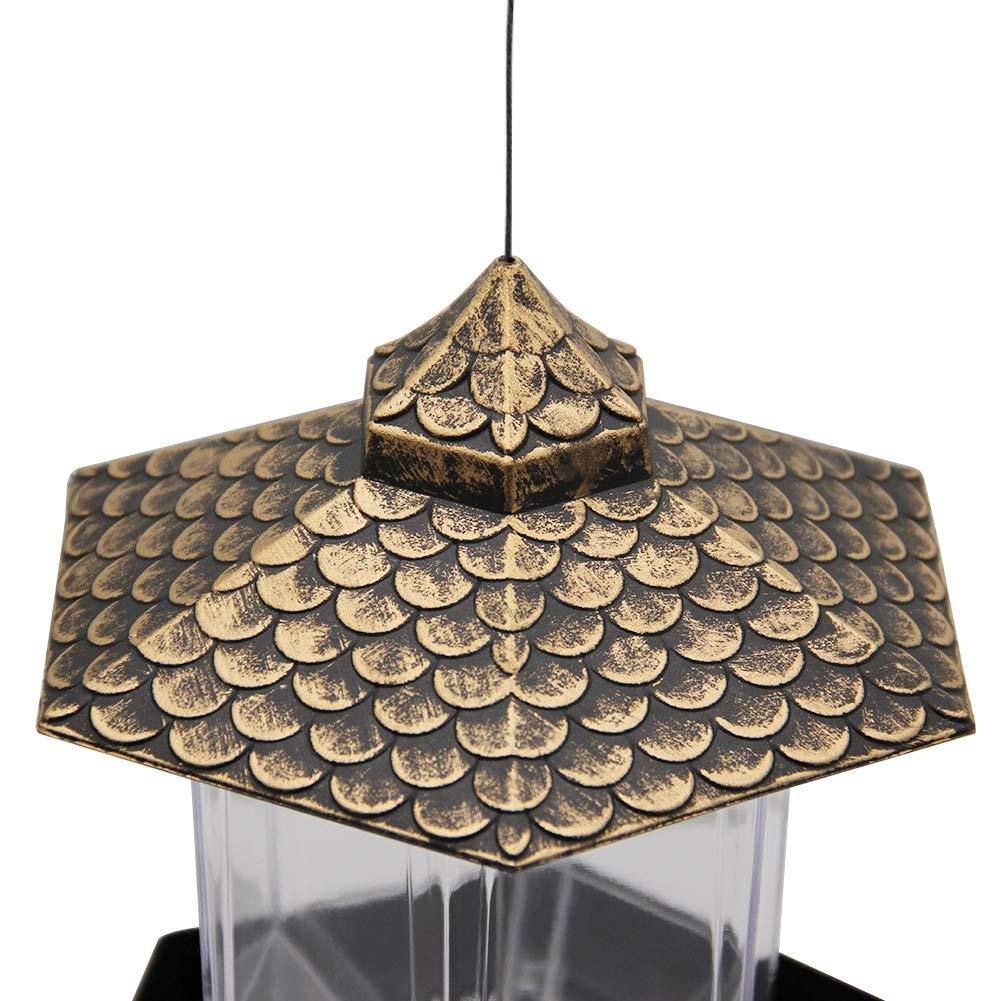 Twinkle Star Wild Bird Feeder Hanging for Garden Yard Outside Decoration， Hexagon Shaped with Roof Bronze