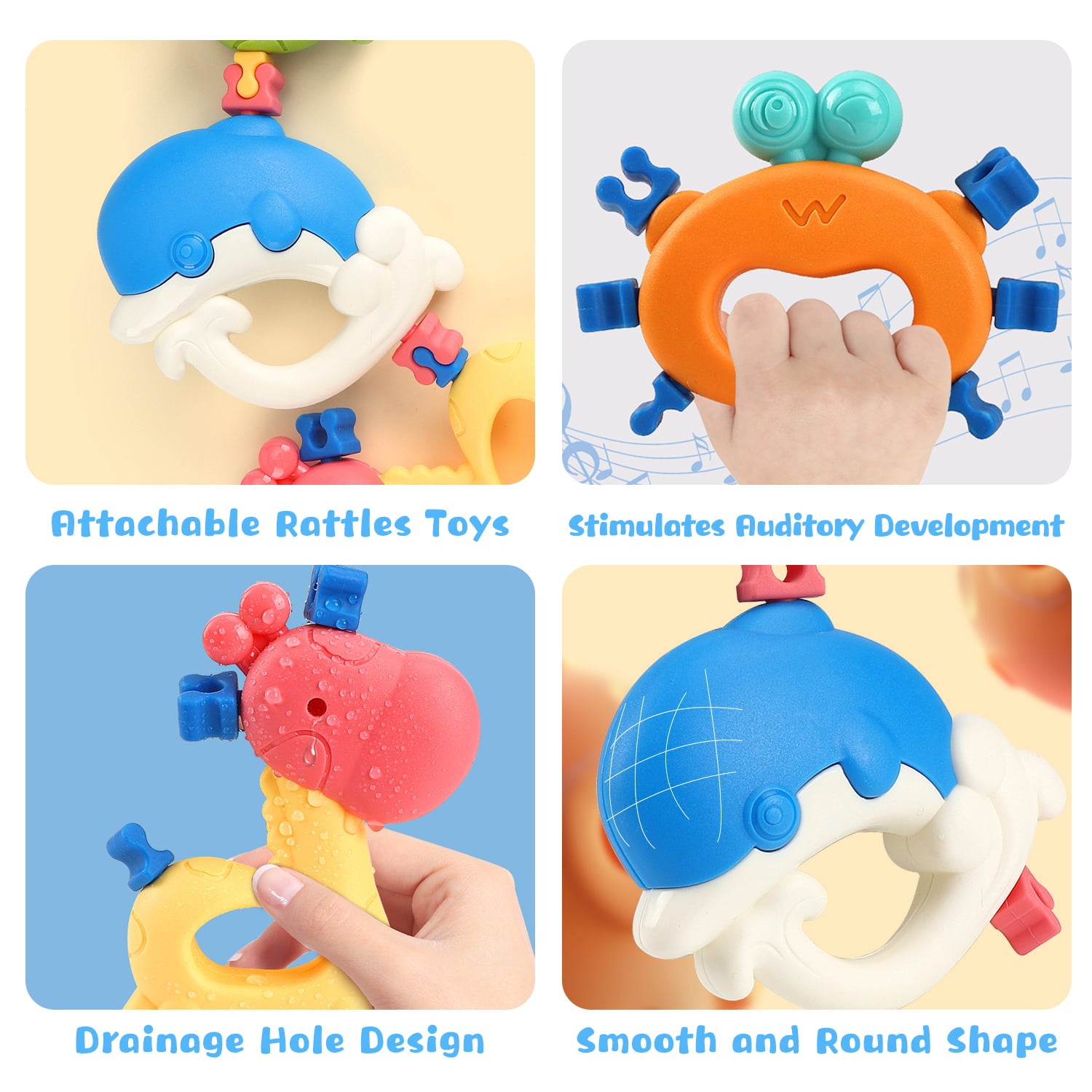 Sytle-Carry 18 Pcs Baby Rattles Toys， Baby Toys 6-12 Months， Infant Toys， Teething Toys， Girl Boy Gifts Set with Teethers and Wrist Socks