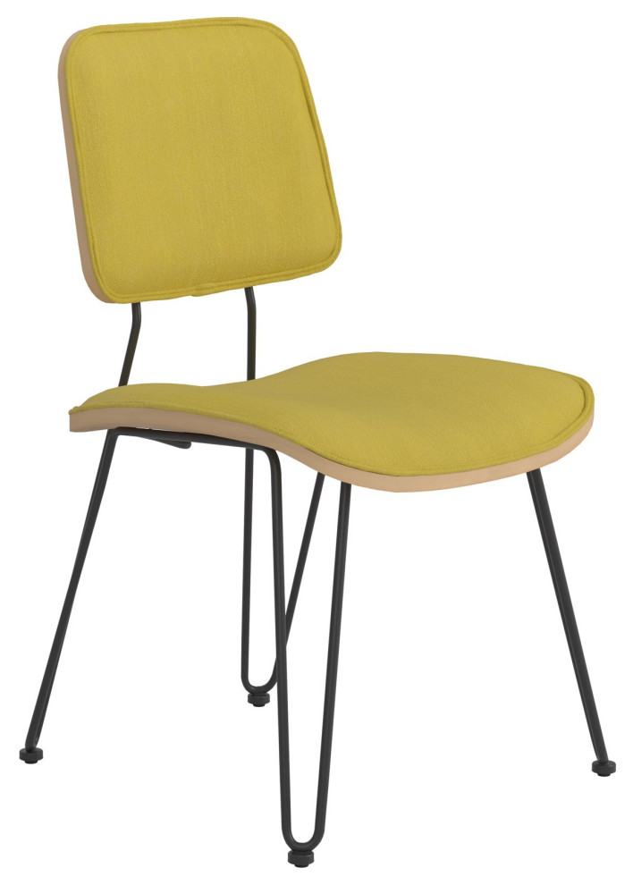 Set of 2 Dining Chair  Hairpin Metal Legs With Saddle Seat  ampPanel Back  Yellow   Midcentury   Dining Chairs   by Decor Love  Houzz