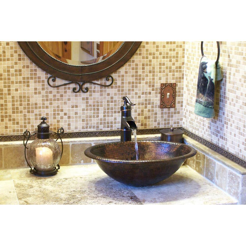 Premier Copper Products Self-Rimming Oval Hammered Copper Bathroom Sink in Oil Rubbed Bronze LO19RDB